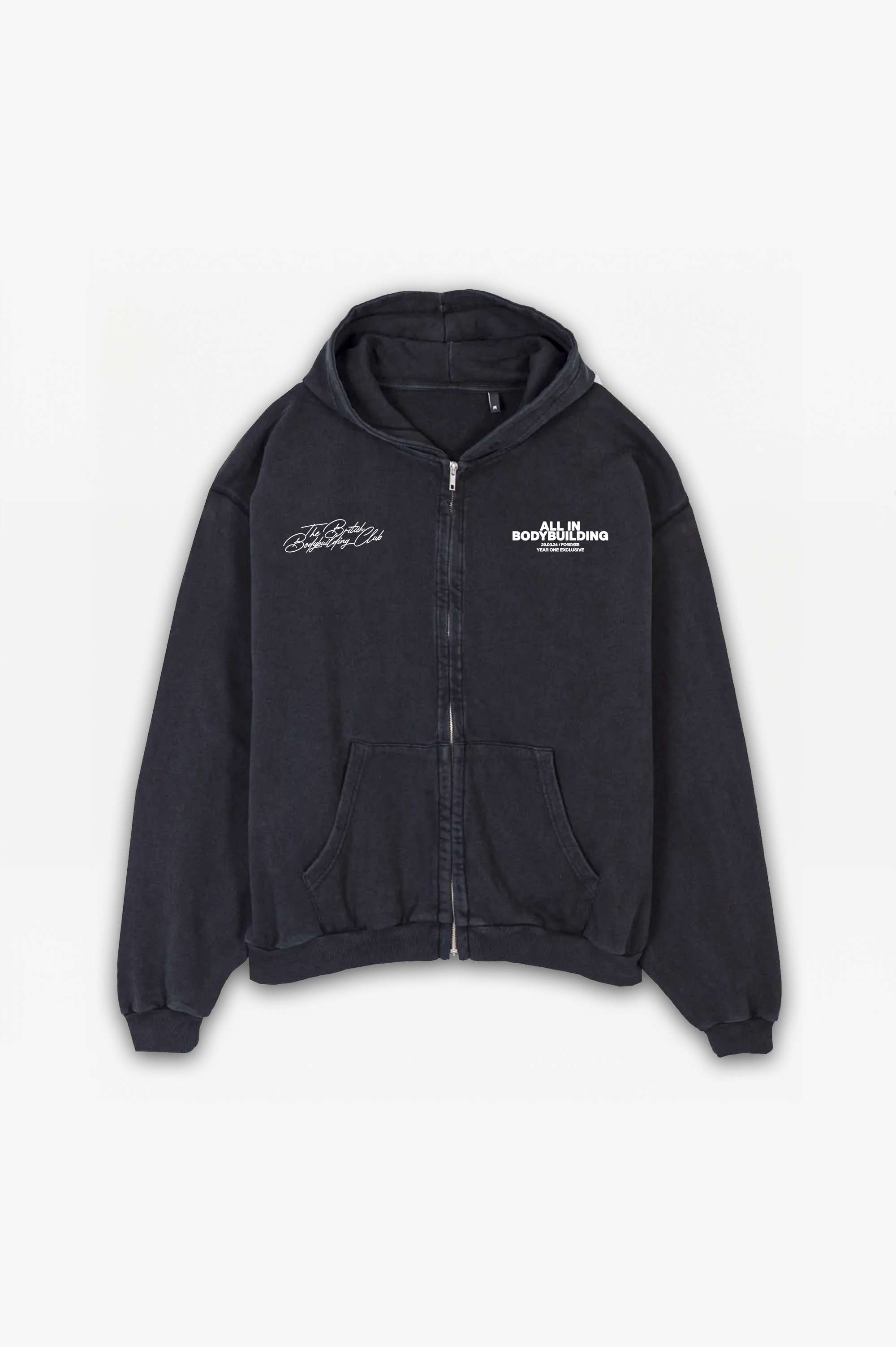 One Year: British Bodybuilding Club Zip Hoodie Washed Black