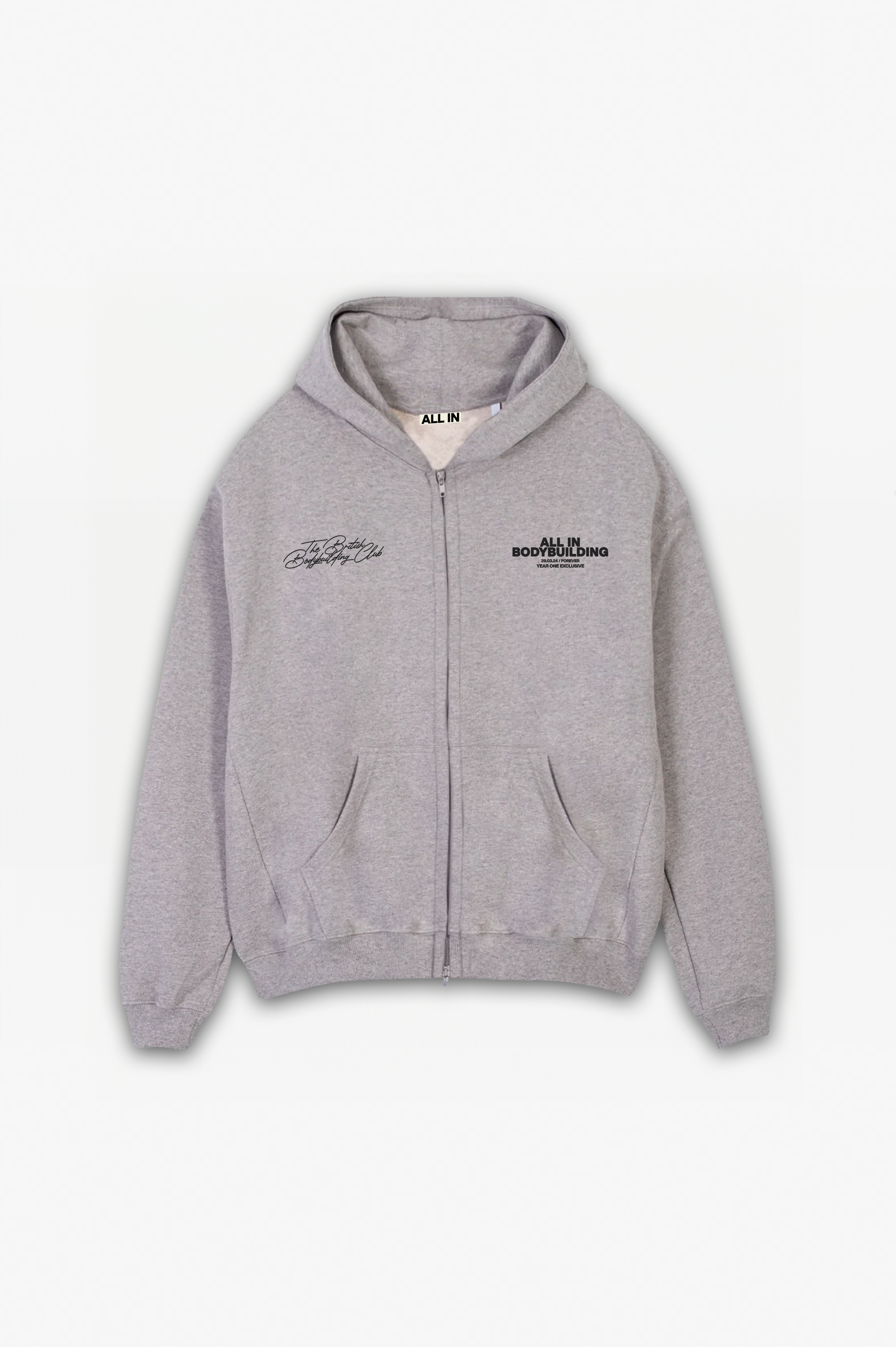 One Year: British Bodybuilding Club Zip Hoodie Grey